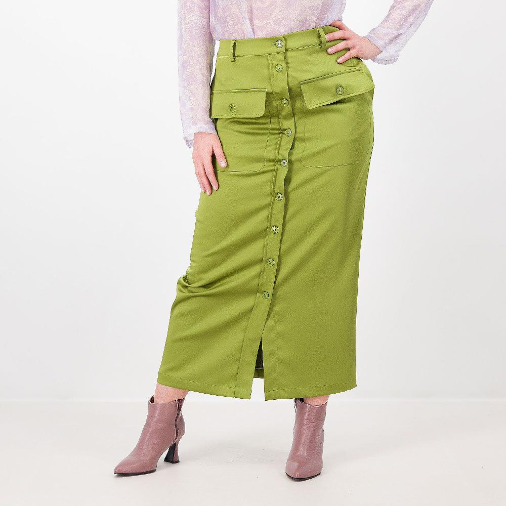 QVC Caterina Lancini Gonna in raso stretch con tasconi
