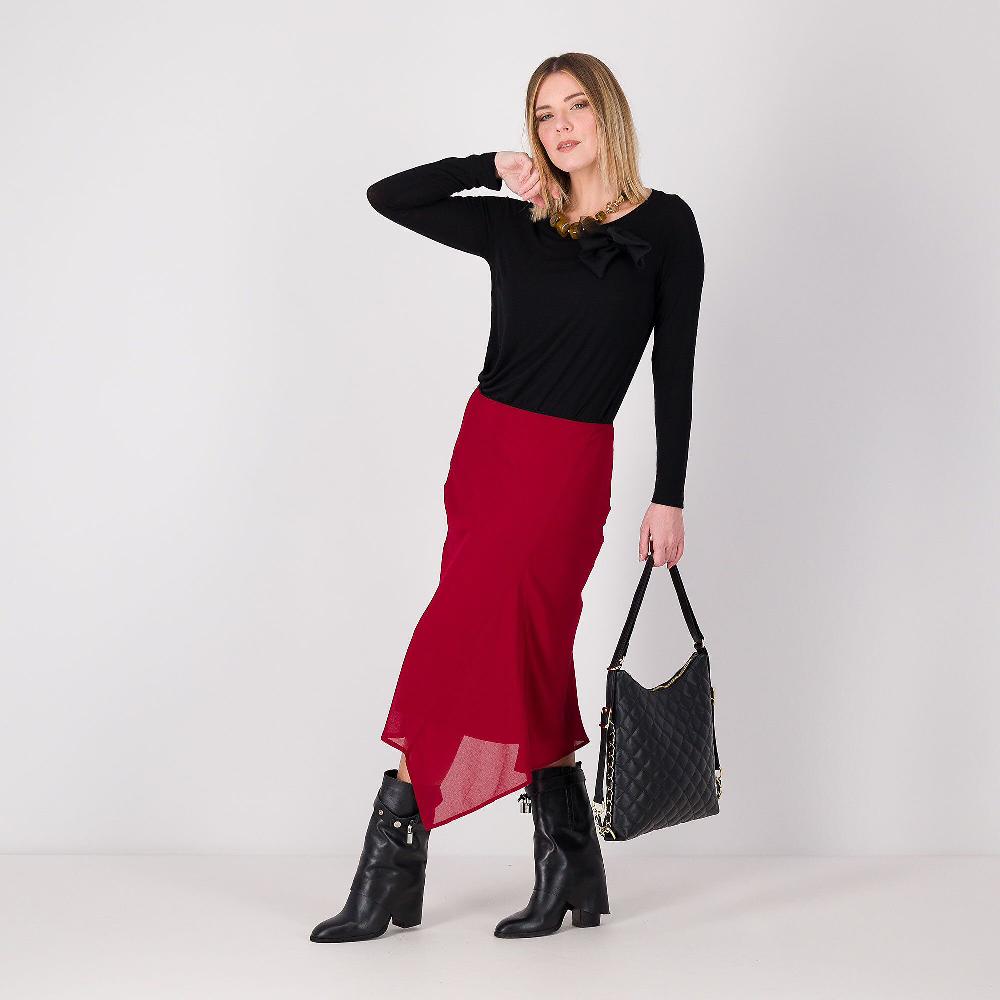 QVC Caterina Lancini Gonna Longuette In Doppia Georgette Con Elastico In Vita