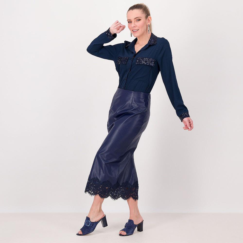 QVC Caterina Lancini Gonna Longuette In Tessuto Spalmato Con Pizzo Al Fondo