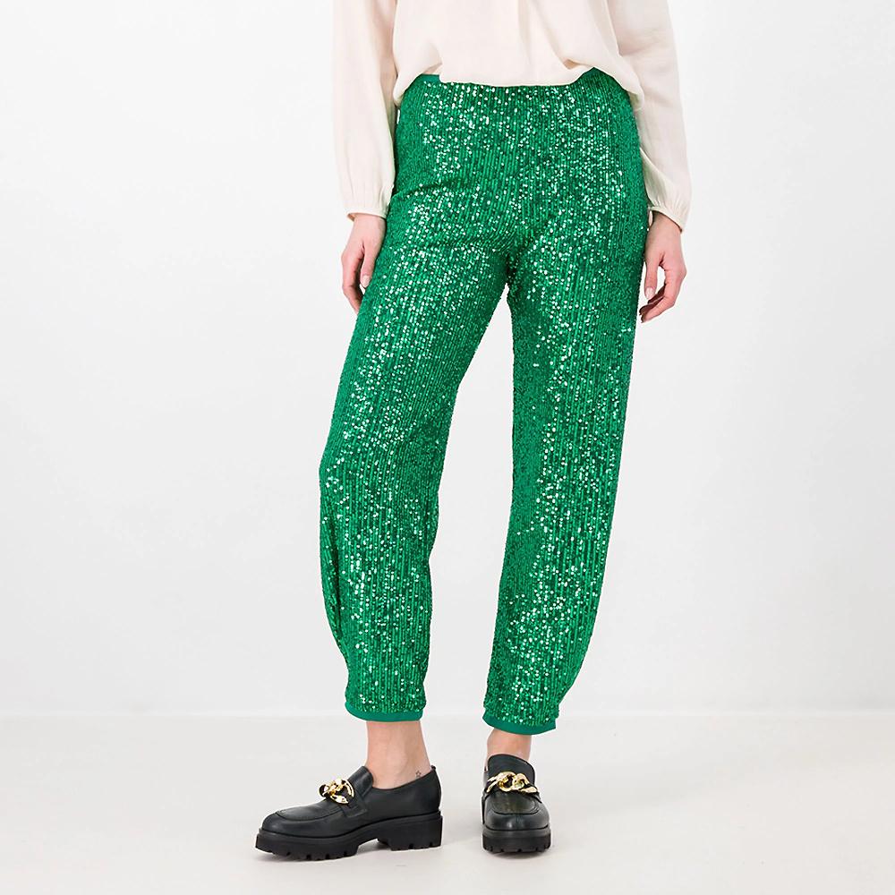 QVC Caterina Lancini Jogger in paillettes con fodera Vita elasticata Made in Italy