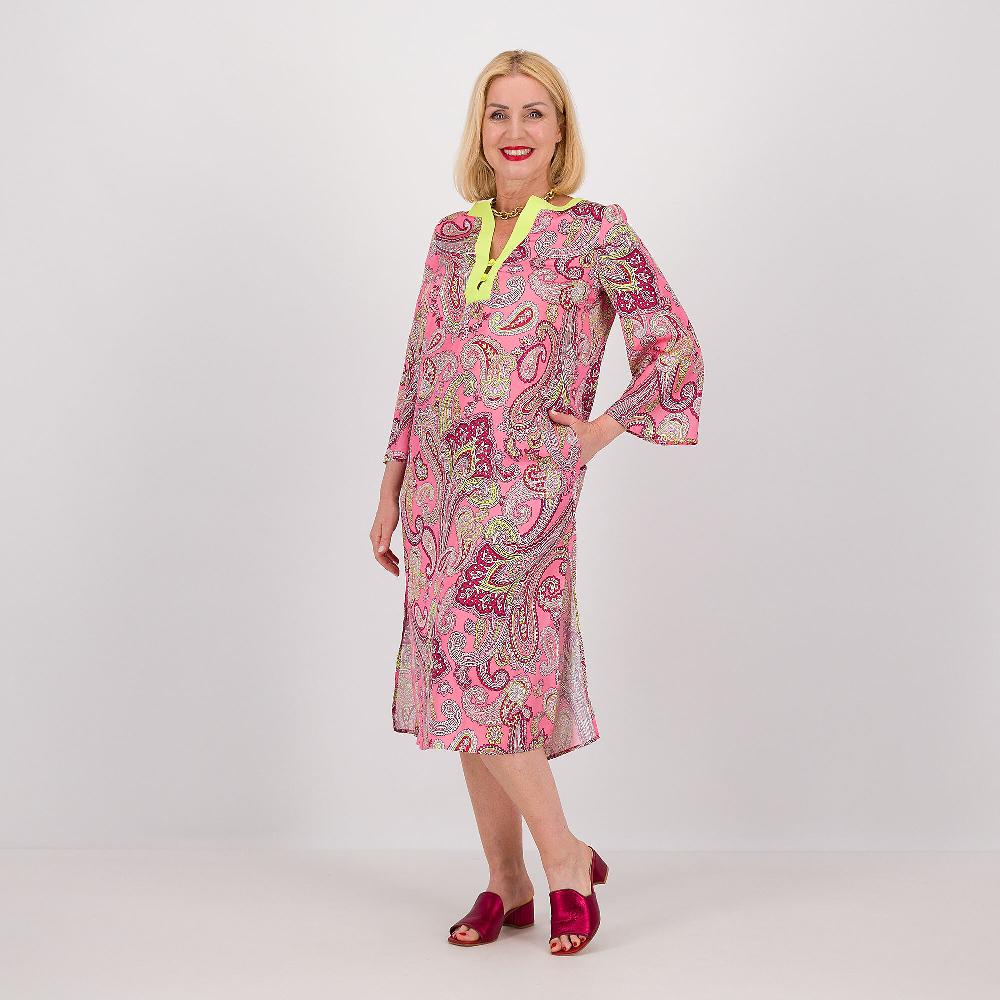 QVC Caterina Lancini Kaftano in raso fantasia con inserto in georgette