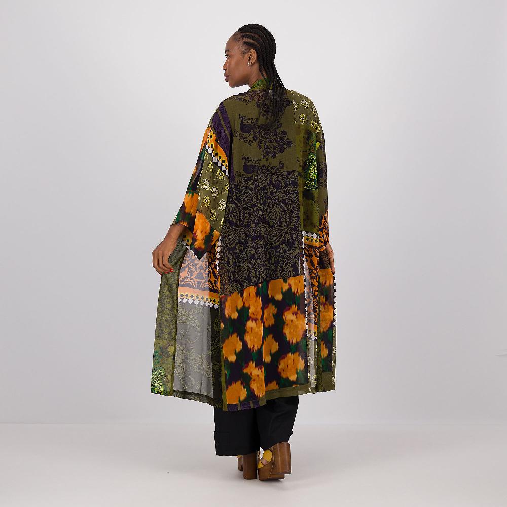 QVC Caterina Lancini Kimono In Georgette Fantasia Patchwork Con Maniche 3/4