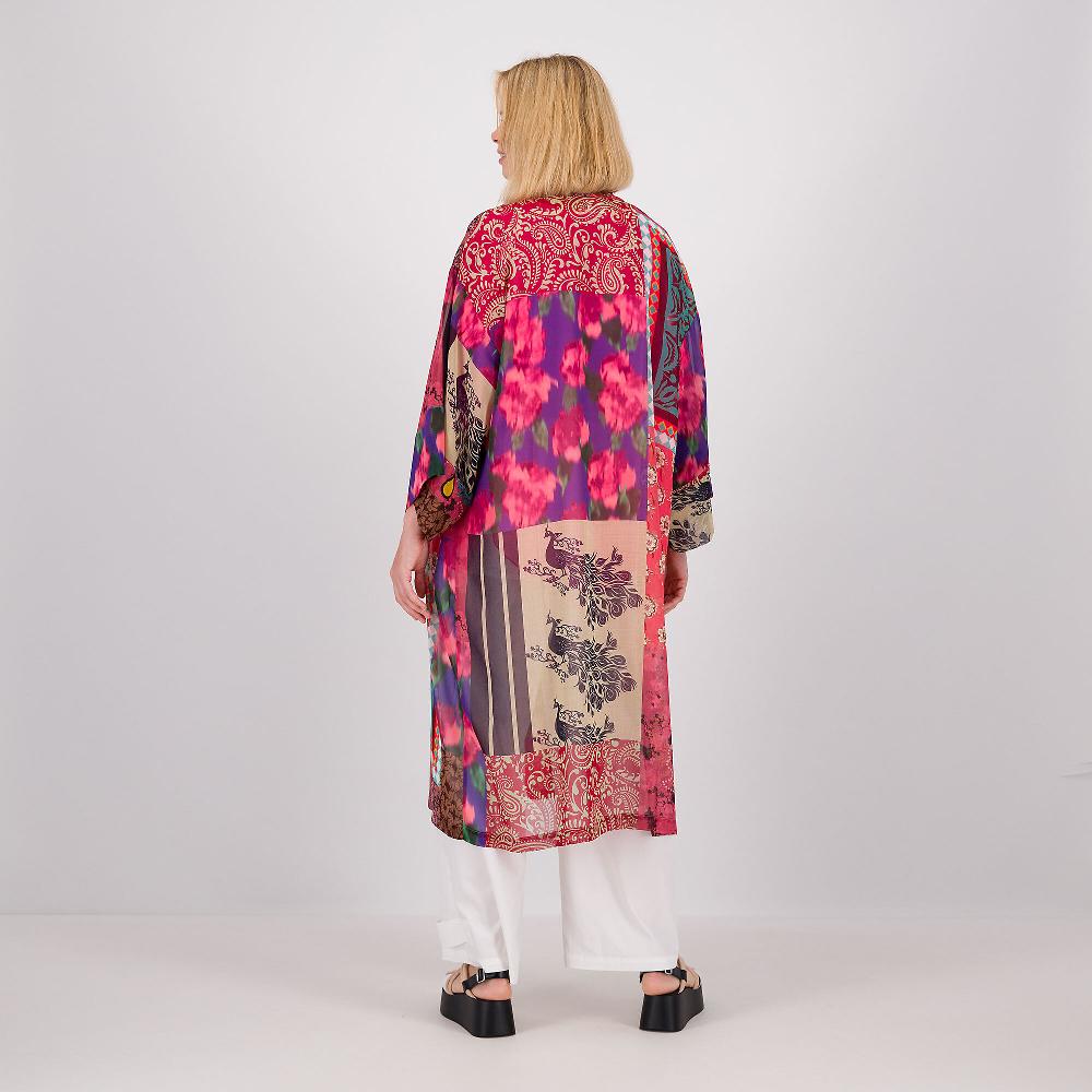 QVC Caterina Lancini Kimono In Georgette Fantasia Patchwork Con Maniche 3/4