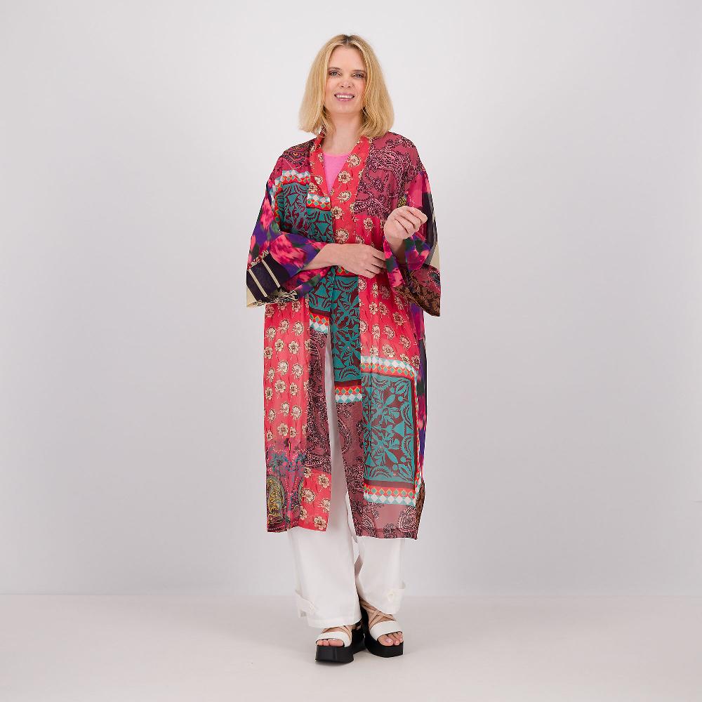 QVC Caterina Lancini Kimono in georgette fantasia patchwork con maniche 3/4