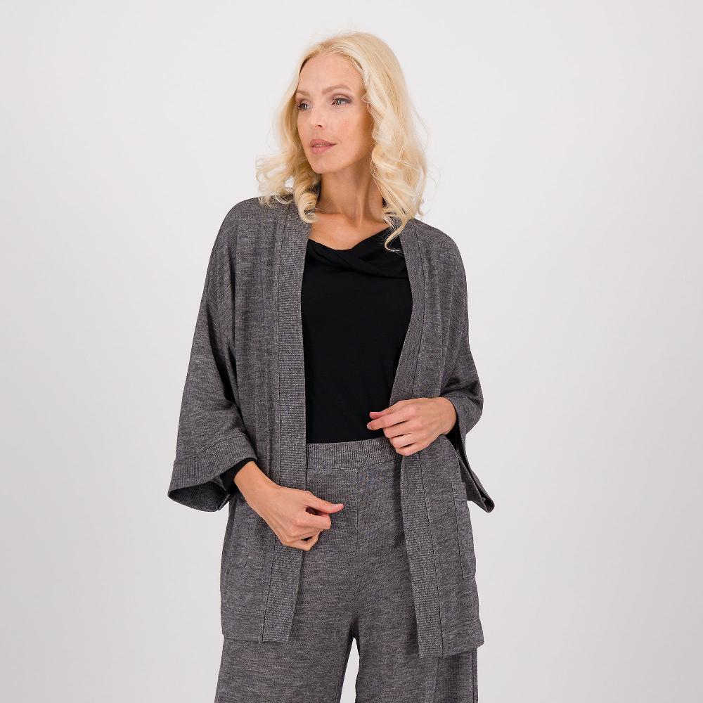 QVC Caterina Lancini Kimono in maglia inserti in costina con tasche