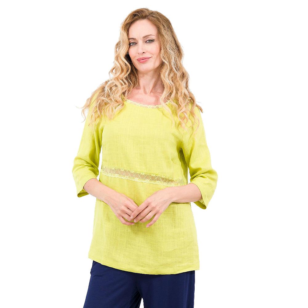 QVC Caterina Lancini Maglia in lino e viscosa con dettagli in pizzo