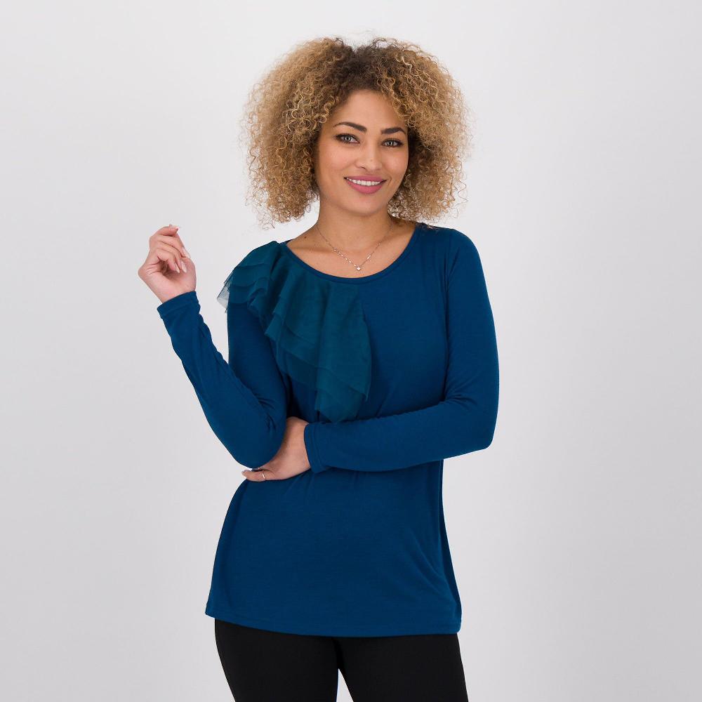 QVC Caterina Lancini Maglia in misto viscosa a manica lunga con volant
