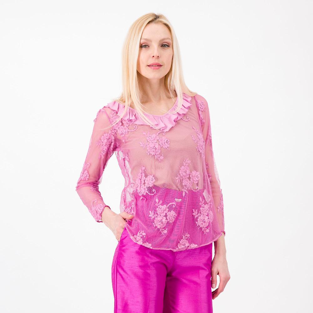 QVC Caterina Lancini Maglia In Pizzo Con Rouche Allo Scollo