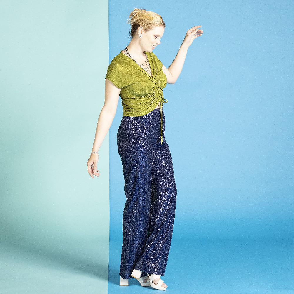 QVC Caterina Lancini Pantaloni Ampi In Paillettes Con Fodera Made In Italy