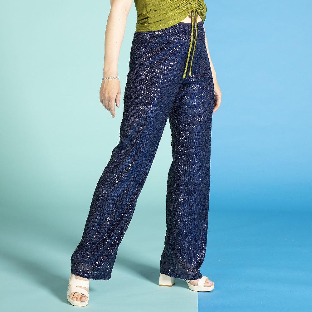 QVC Caterina Lancini Pantaloni Ampi In Paillettes Con Fodera Made In Italy