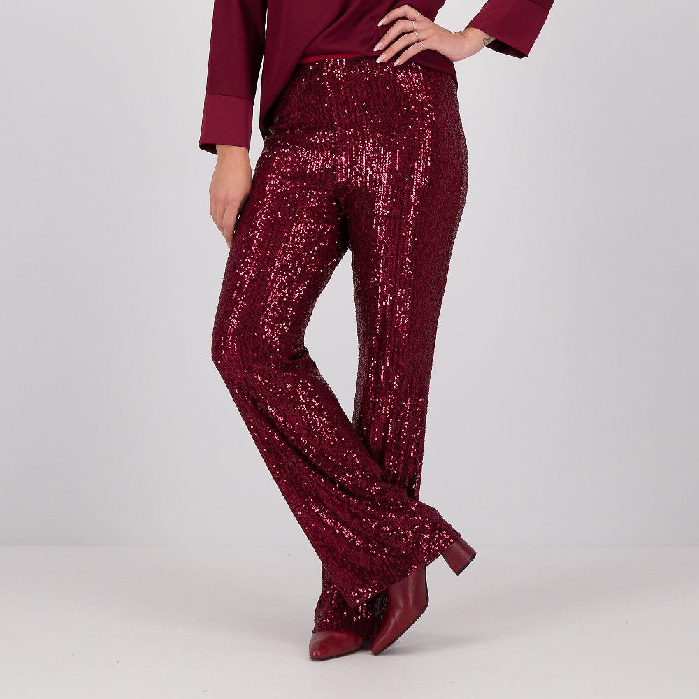 QVC Caterina Lancini Pantaloni bootcut in paillette con elastico in vita