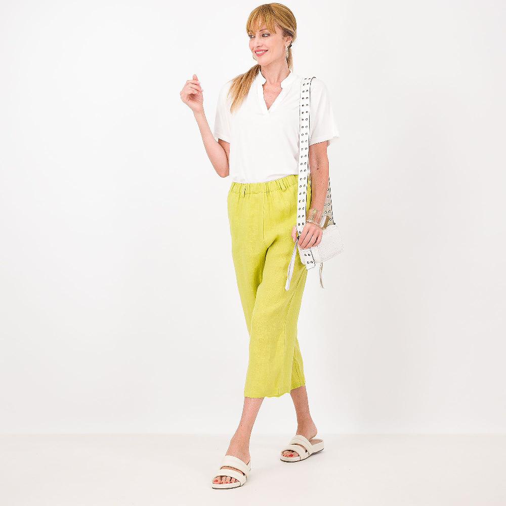 QVC Caterina Lancini Pantaloni Cropped In Lino Con Elastico In Vita