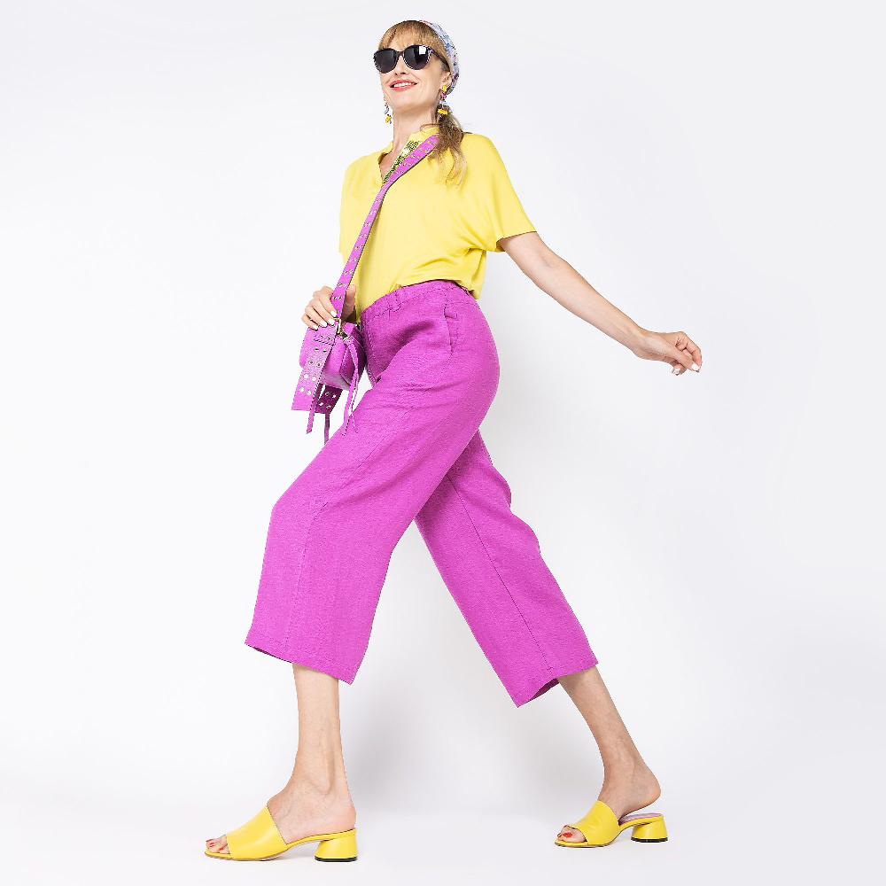 QVC Caterina Lancini Pantaloni cropped in lino con elastico in vita