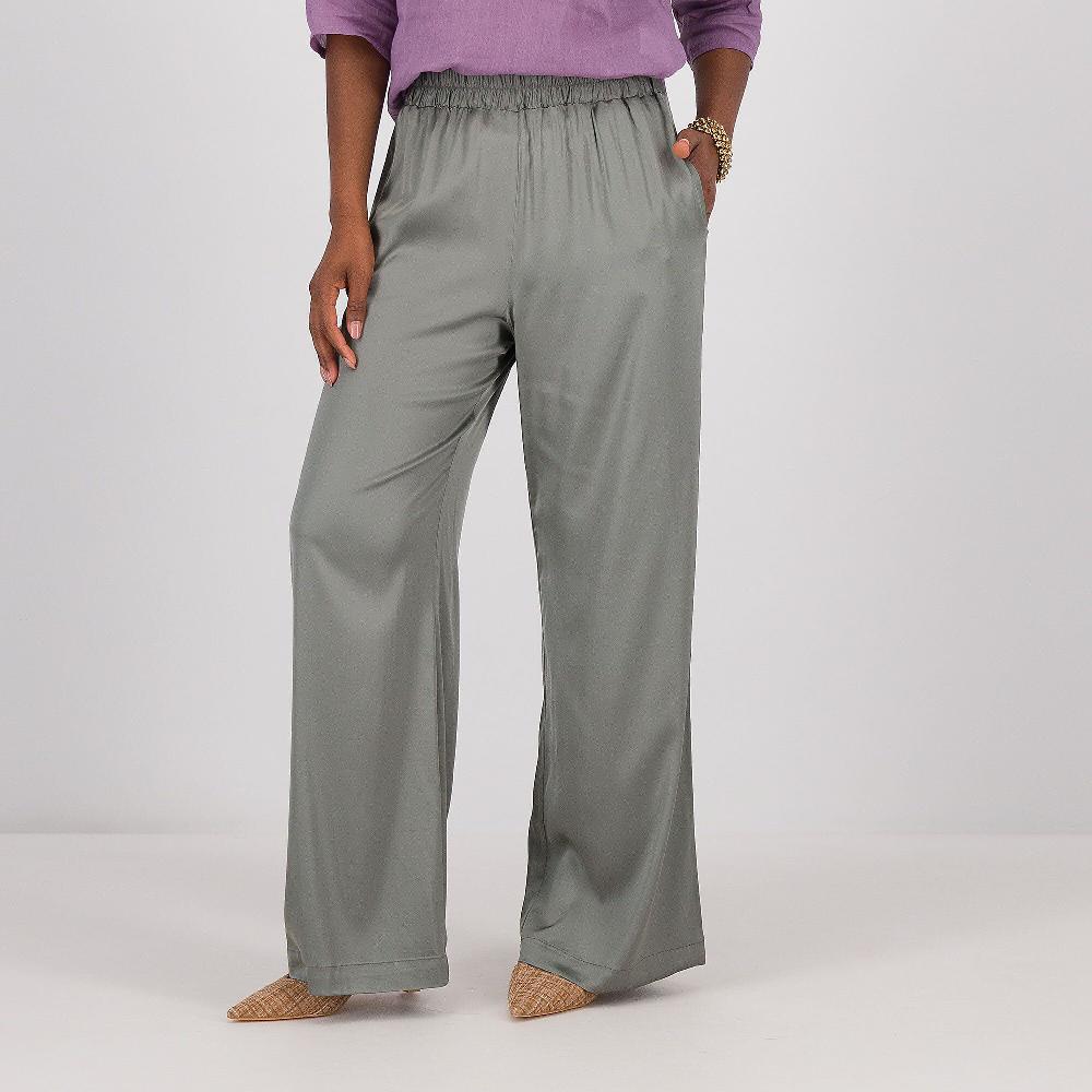 QVC Caterina Lancini Pantaloni gamba ampia in raso di viscosa
