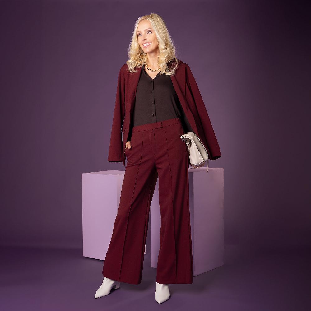 QVC Caterina Lancini Pantaloni gamba ampia in tessuto chiné con nervatura davanti