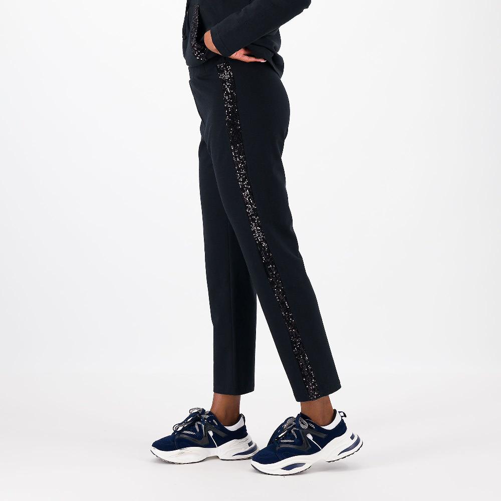 QVC Caterina Lancini Pantaloni Gamba Dritta In Felpa Paillettes Laterali Made In Italy