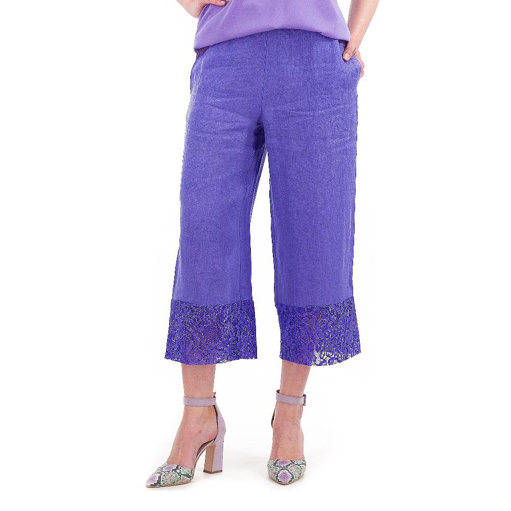 QVC Caterina Lancini Pantaloni in lino con inserto in pizzo