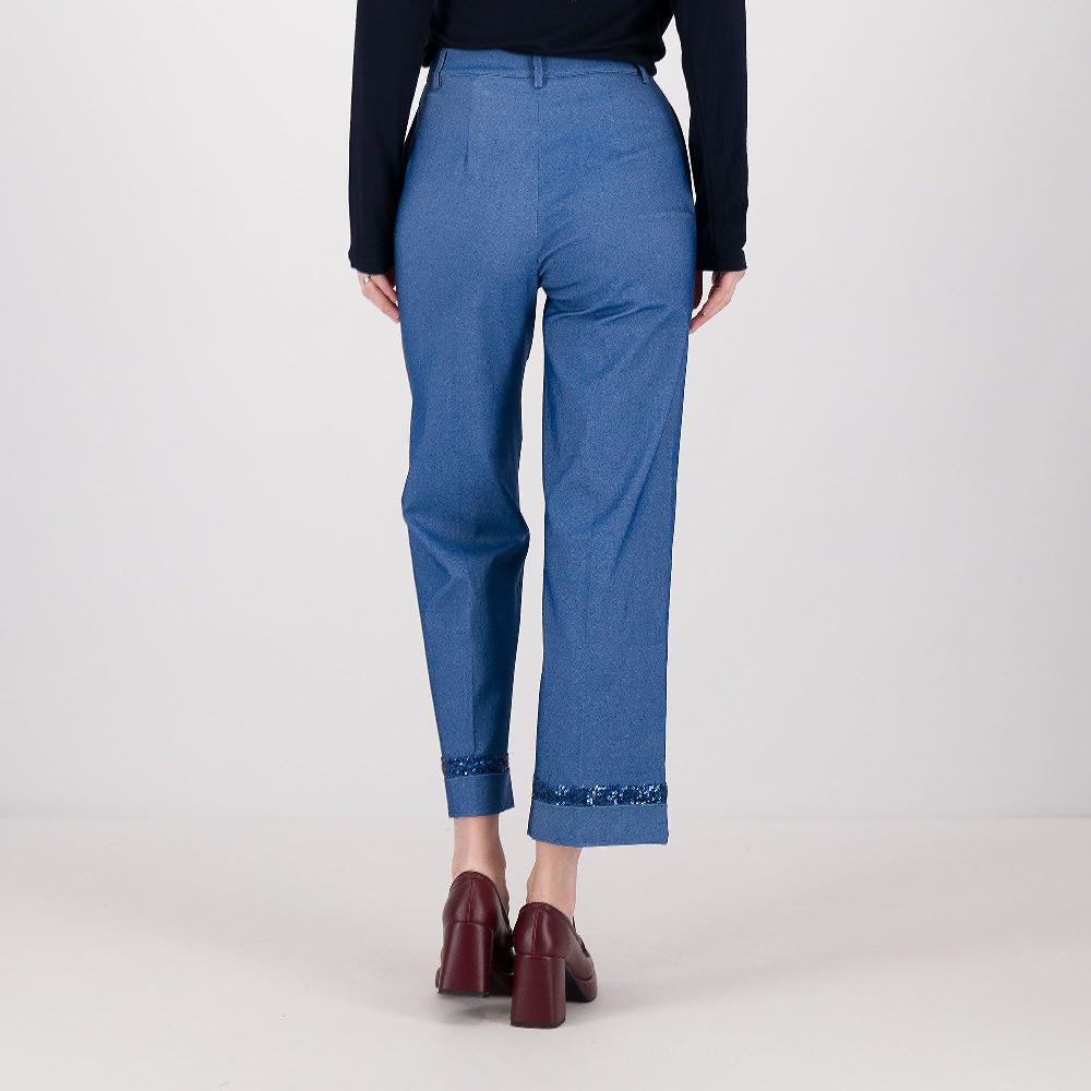 QVC Caterina Lancini Pantaloni Wide Legs Effetto Jeans Con Paillettes