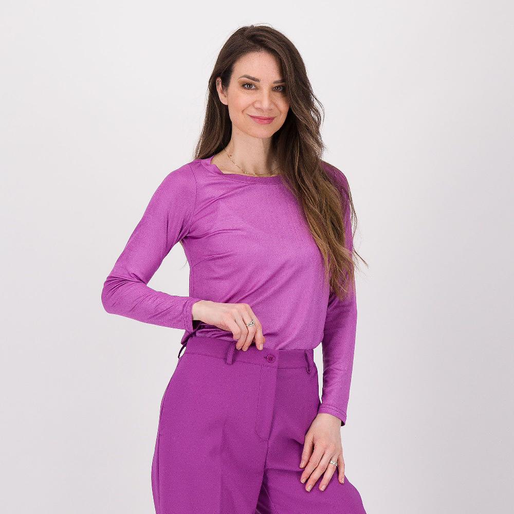 QVC Caterina Lancini T-shirt in jersey spalmato con collo tondo largo