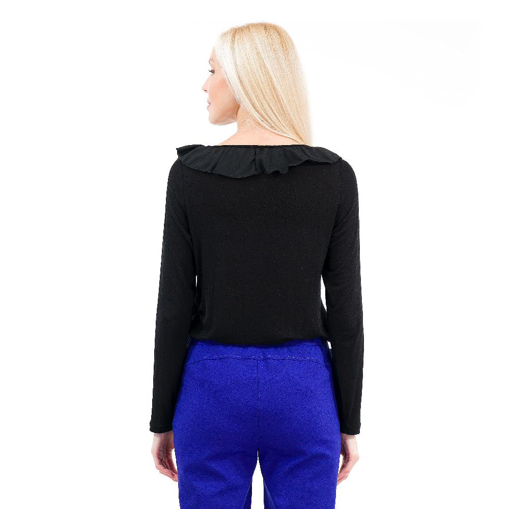 QVC Caterina Lancini T-shirt Lana/viscosa Scollo A V Con Volants Di Georgette Made In Italy