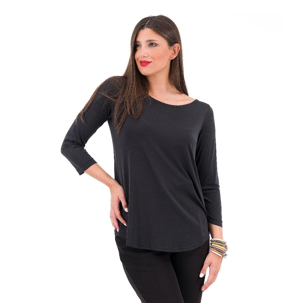 QVC Caterina Lancini T-shirt scollo tondo in modal Fondo arrotondato Made in Italy