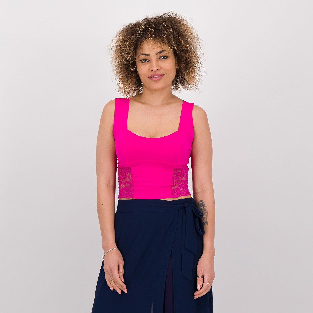 QVC Caterina Lancini Top in jersey elastico con pizzo