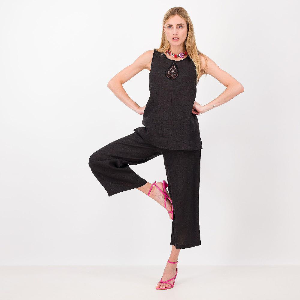 QVC Caterina Lancini Top In Lino E Jersey Con Pizzo