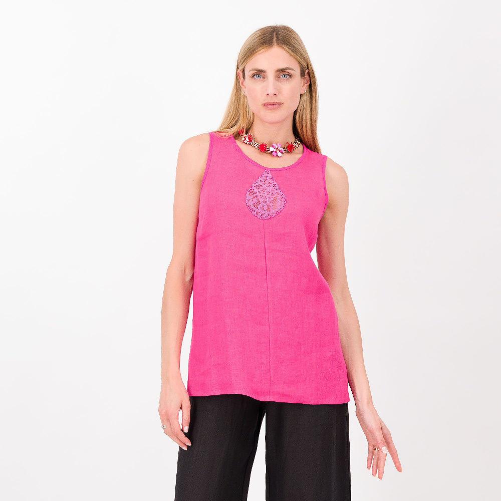 QVC Caterina Lancini Top in lino e jersey con pizzo