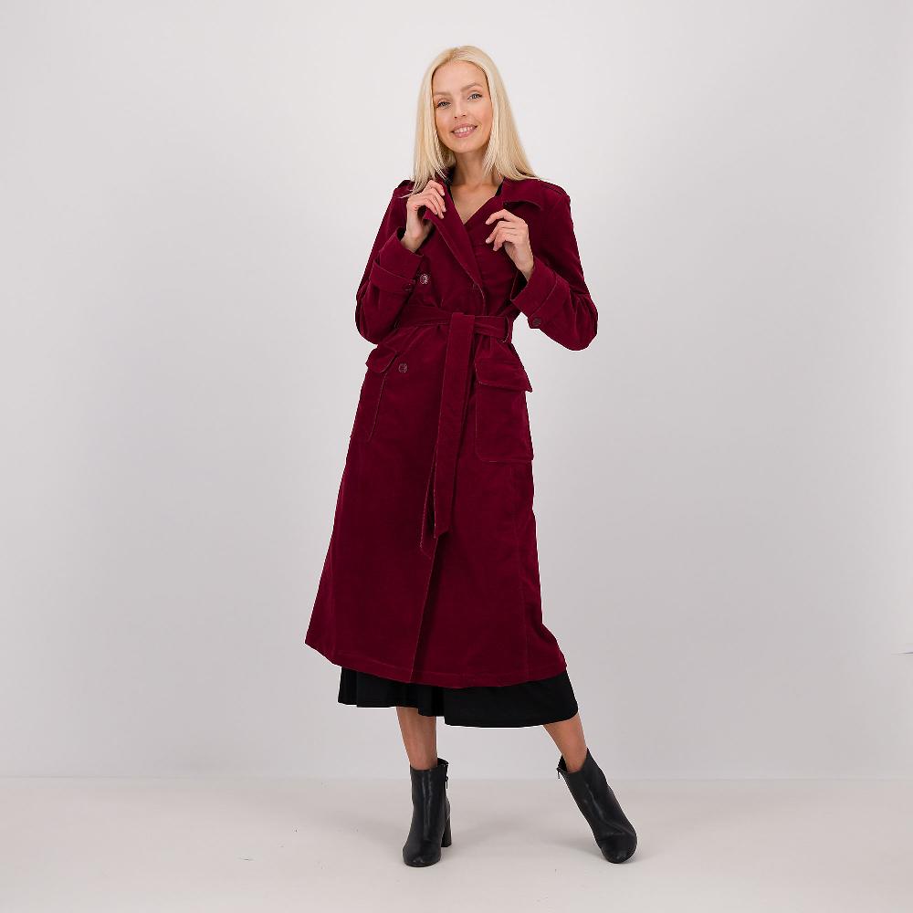 QVC Caterina Lancini Trench doppiopetto in velluto stretch con cintura in vita