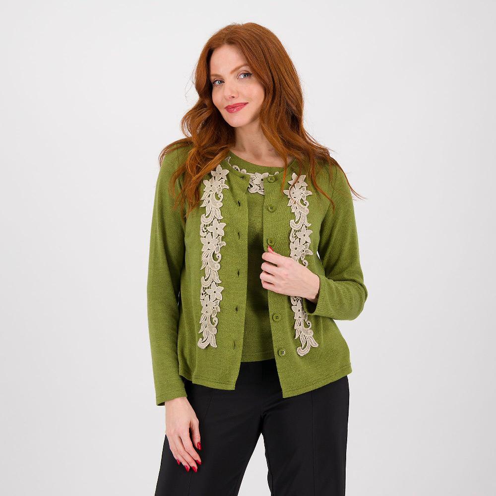 QVC Caterina Lancini Twin set in maglia con pizzo: cardigan + top