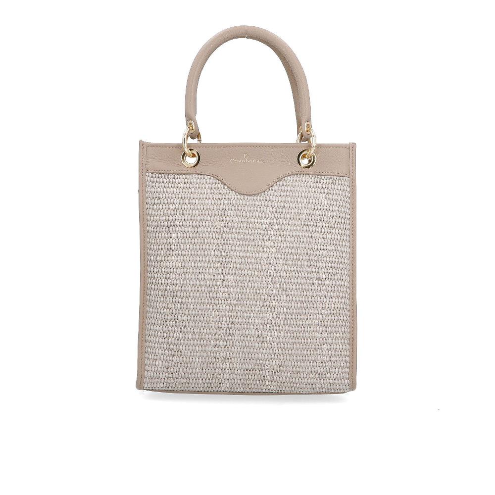 QVC Chiara Ferretti Borsa a mano in pelle dollaro con inserti in paglia