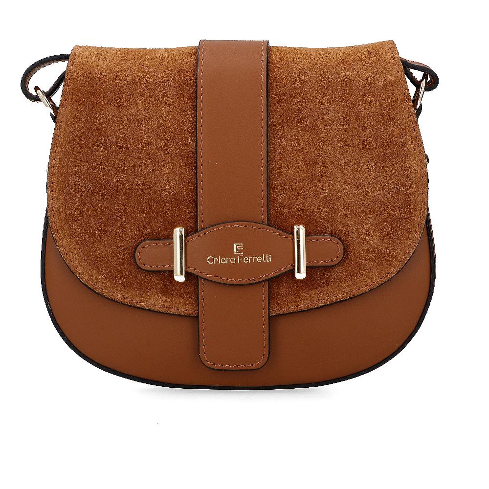 QVC Chiara Ferretti Borsa a tracolla in pelle ruga con patta scamosciata