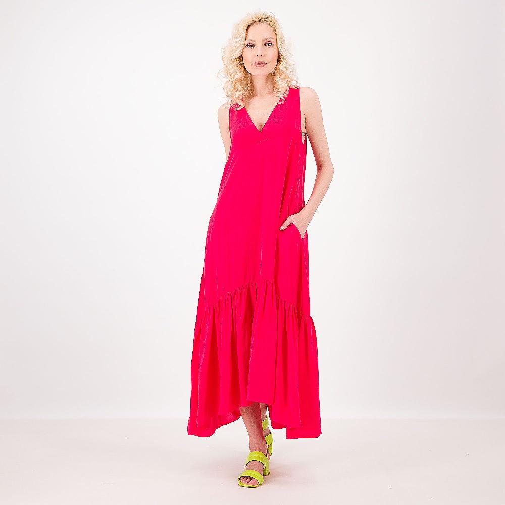 QVC Colour Lab Abito lungo smanicato in 100% cupro Balza al fondo Made in Italy