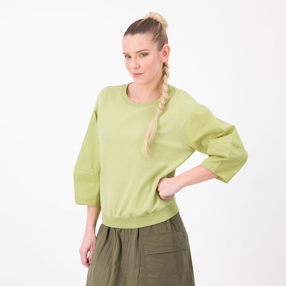 QVC Colour Lab Felpa girocollo in cotone stretch Inserti popeline Made in Italy