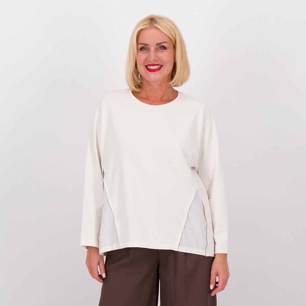 QVC Colour Lab Felpa in cotone stretch con zip sui tagli davanti