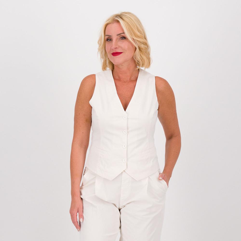 QVC Colour Lab Gilet in gabardina di cotone stretch 4 bottoni a vista