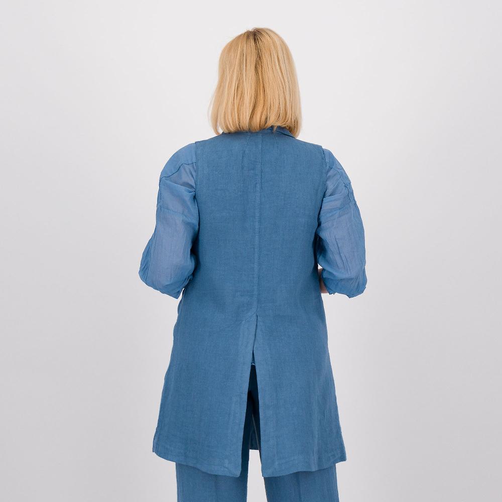 QVC Colour Lab Gilet Lungo In Tela Di Lino Con Collo Rever