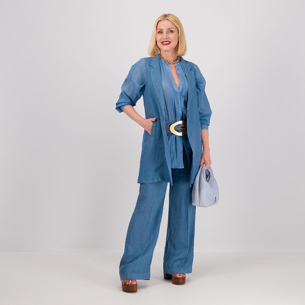 QVC Colour Lab Gilet Lungo In Tela Di Lino Con Collo Rever