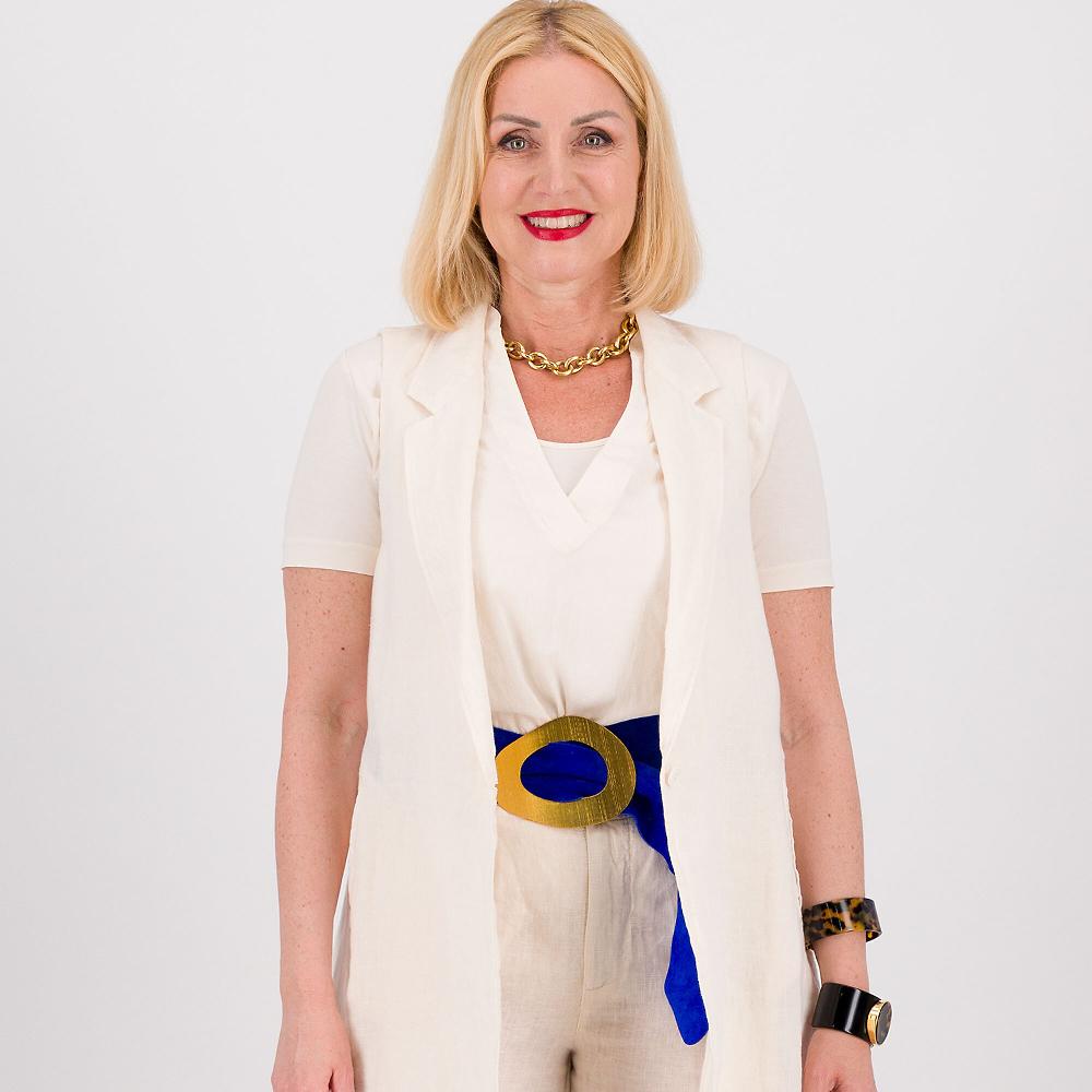 QVC Colour Lab Gilet Lungo In Tela Di Lino Con Collo Rever