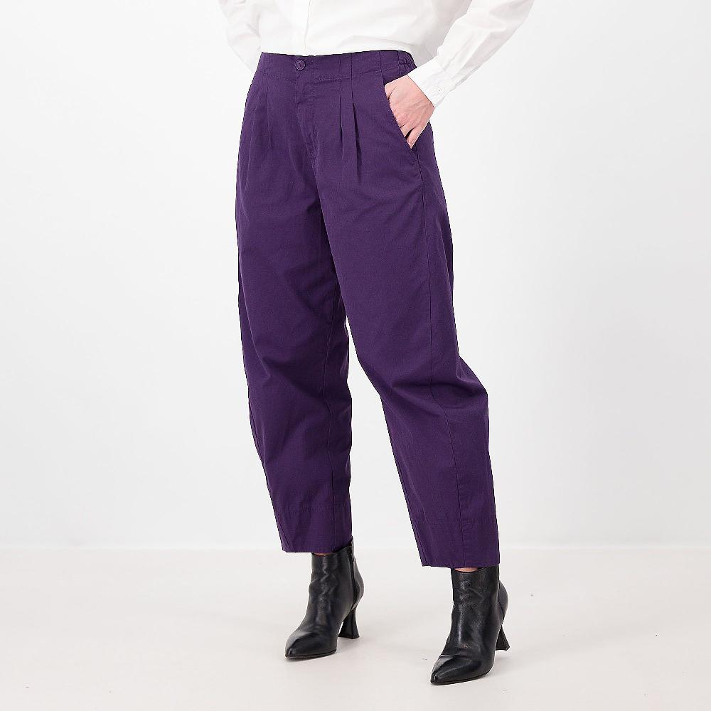 QVC Colour Lab Pantaloni a carota in gabardina di cotone con pieghe
