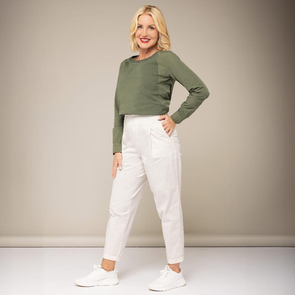 QVC Colour Lab Pantaloni A Carota In Gabardina Raso Di Cotone