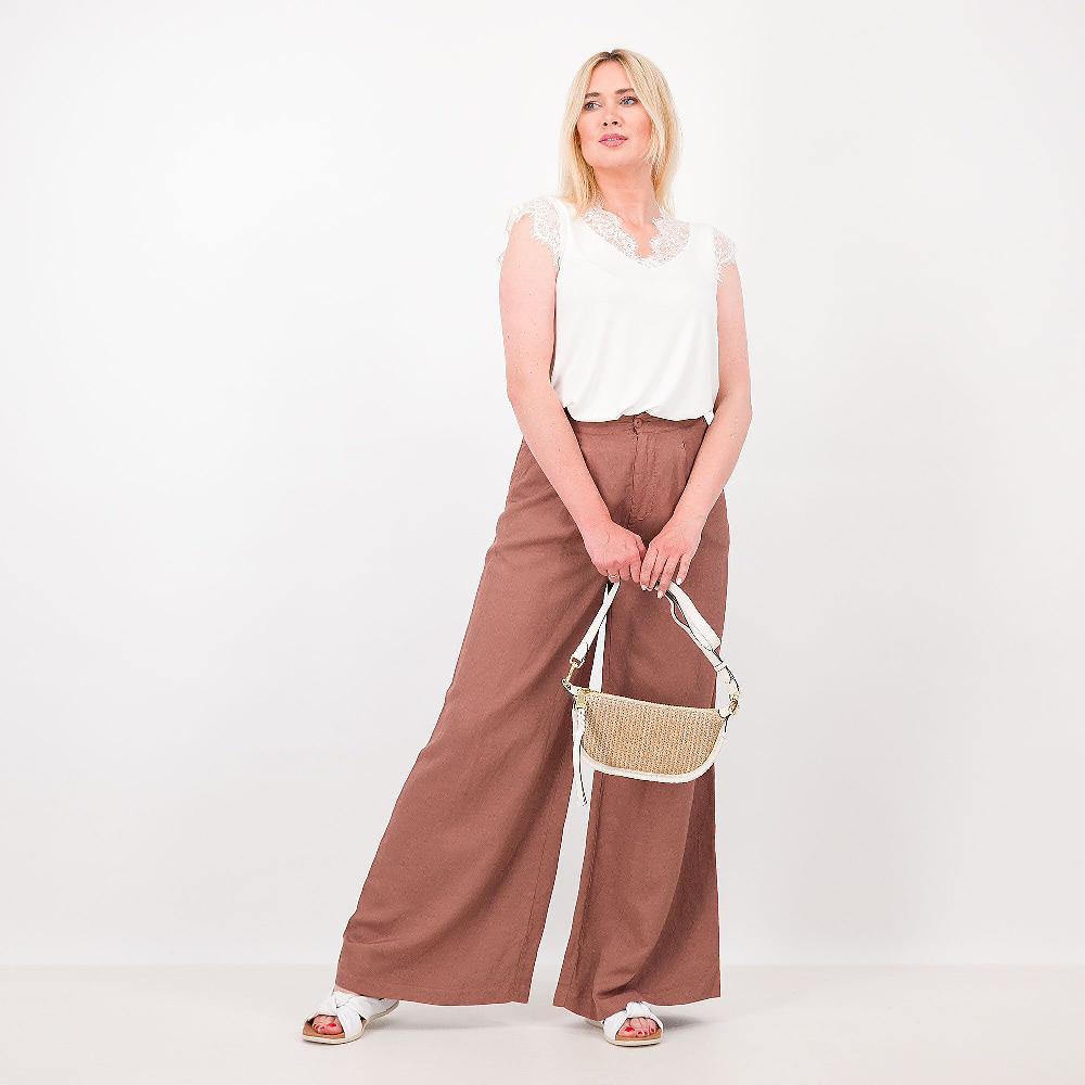 QVC Colour Lab Pantapalazzo In Twill Di Lino E Viscosa Tasche Alla Francese Made In Italy