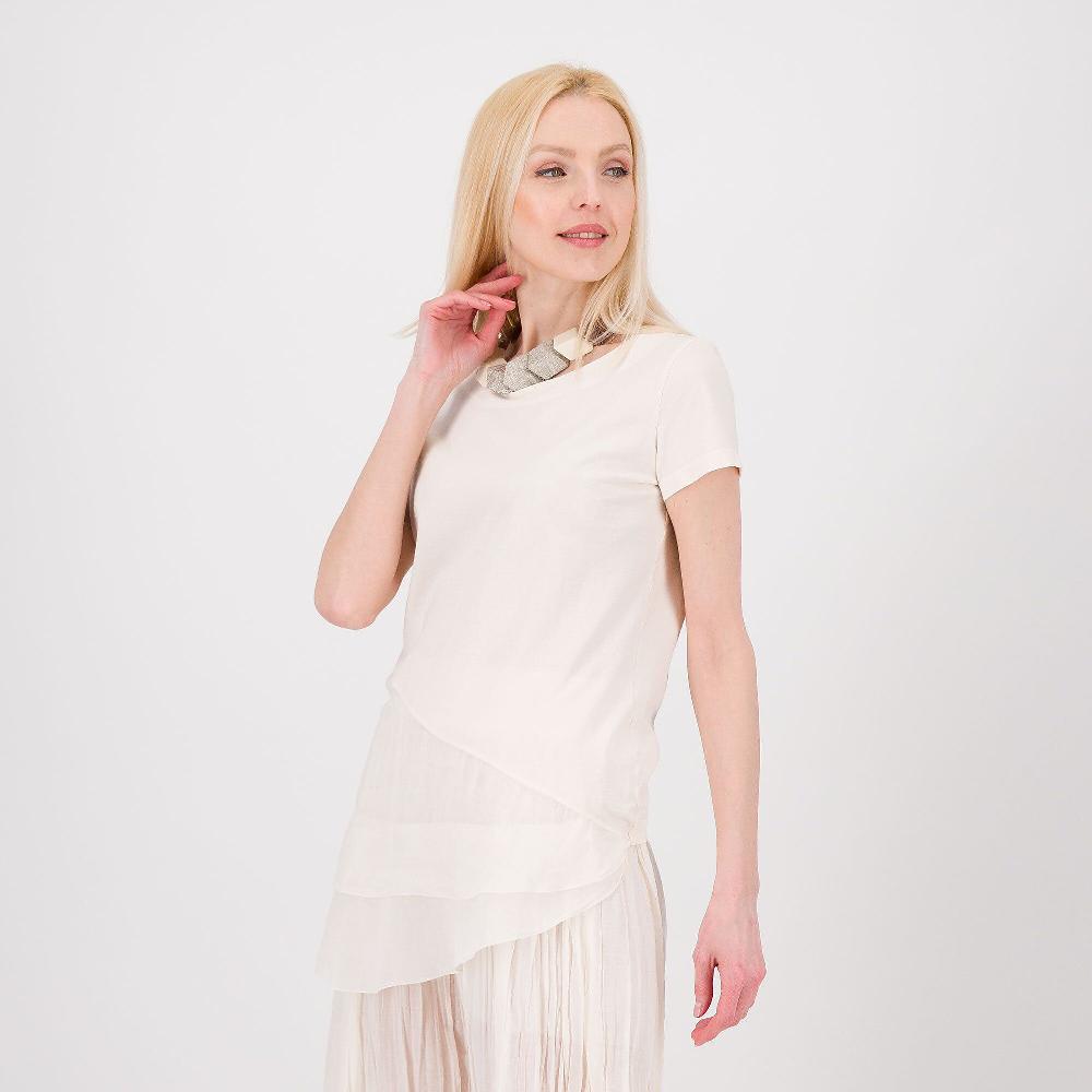 QVC Colour Lab T-shirt in jersey e mussola di cotone con taglio diagonale