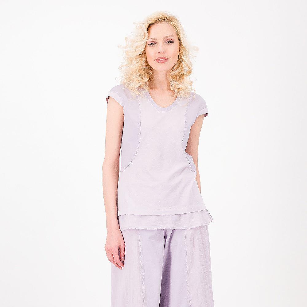 QVC Colour Lab T-shirt scollo tondo In jersey e mussola Motivo di tagli Made in Italy