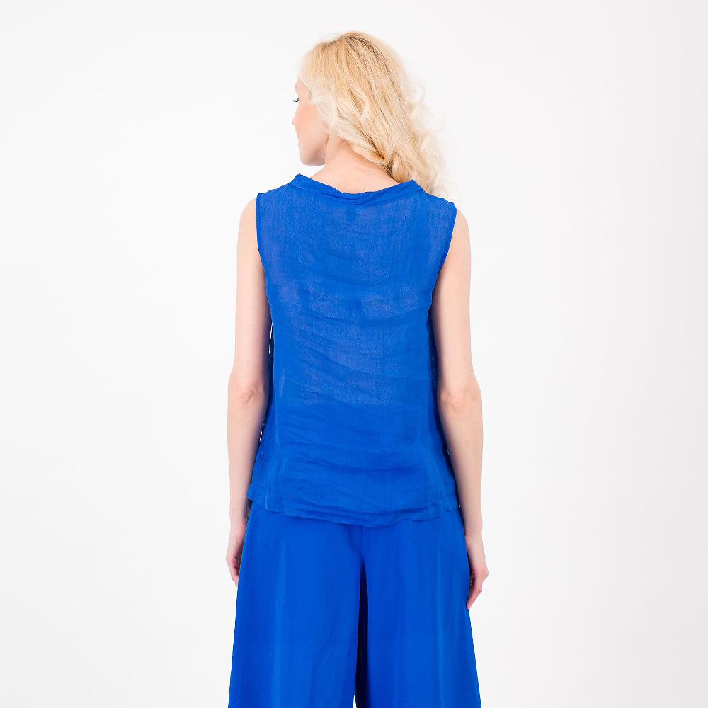 QVC Colour Lab Top Smanicato In 100% Ramié Collo Ad Anello Made In Italy