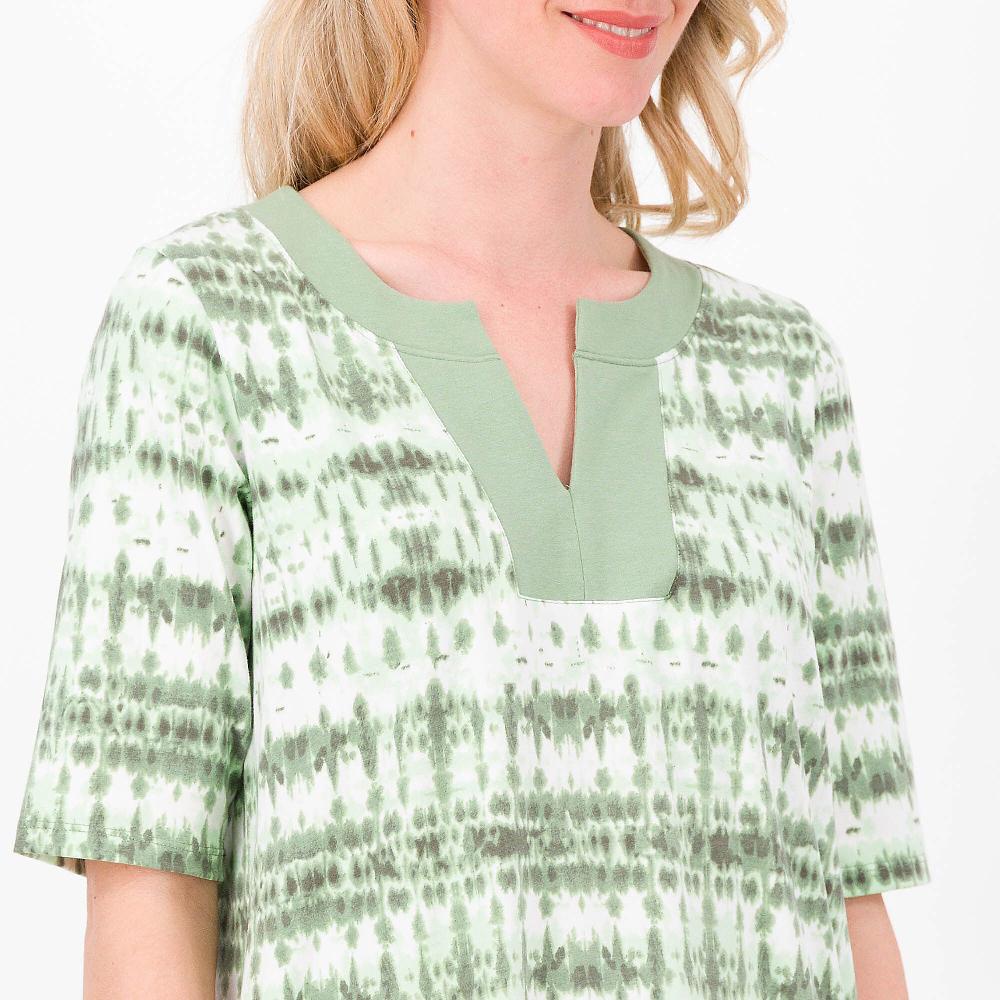 QVC Cuddl Duds Kaftano Fantasia Misto Cotone Scollo A V Maniche 3/4