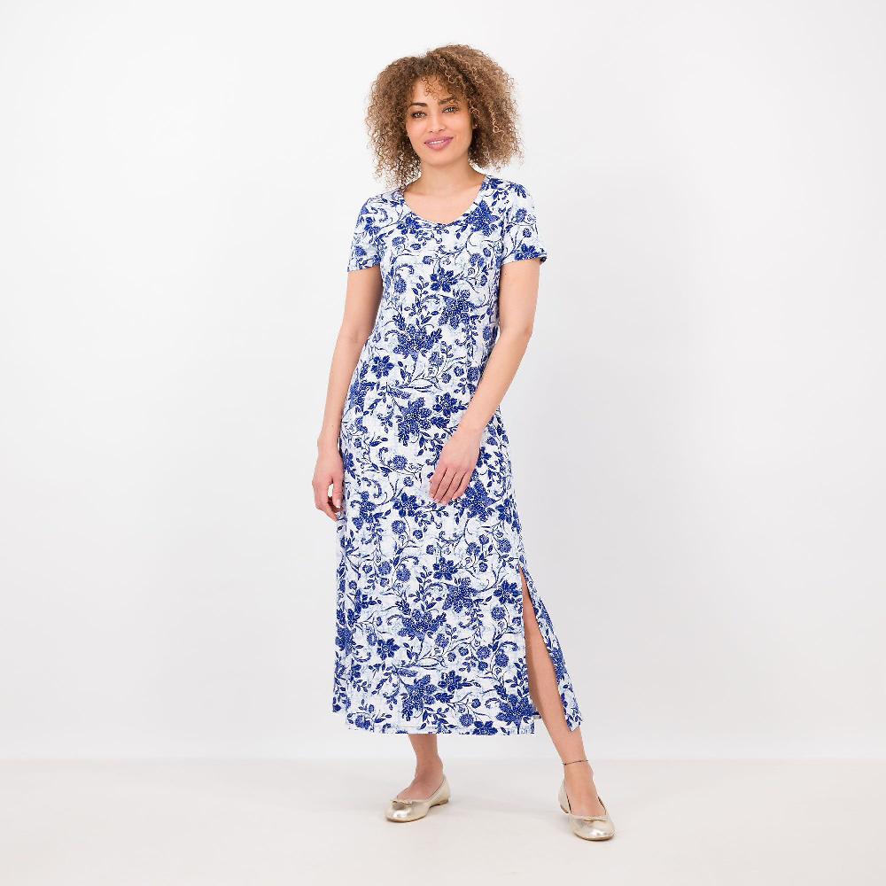 QVC Cuddl Duds Maxi abito fantasia Scollo tondo Maniche corte Linea svasata