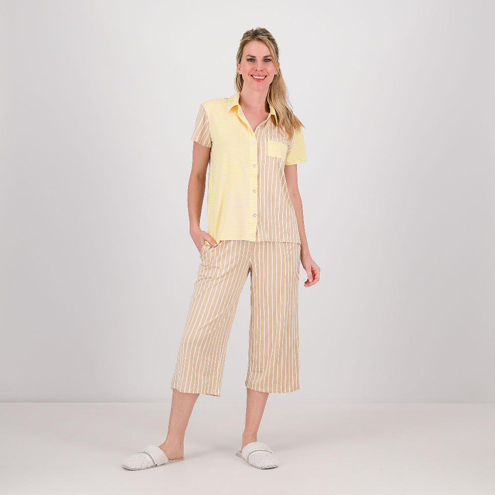 QVC Cuddl Duds Pigiama con camicia a maniche corte e pantaloni cropped