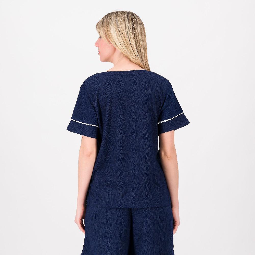 QVC Cuddl Duds T-shirt Con Dettaglio Passamaneria Maniche