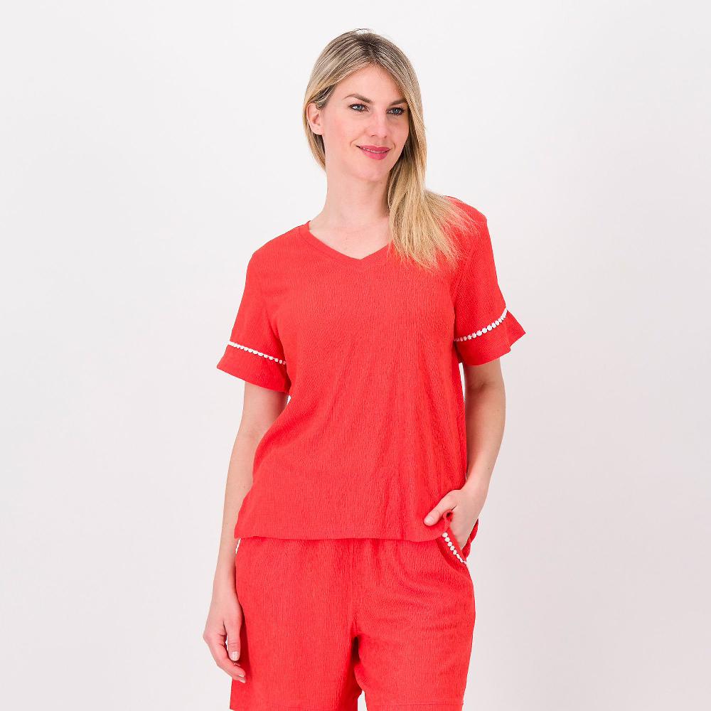 QVC Cuddl Duds T-shirt con dettaglio passamaneria maniche